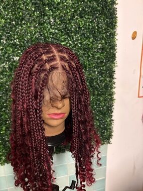 Lace Front Braided Wig 16 inch Burgundy HD Lace Glueless - Women Hair